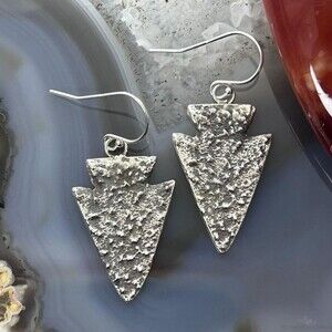 Cheyenne Custer Sterling Silver Tufa Cast Arrowhead Dangle Earrings For Women